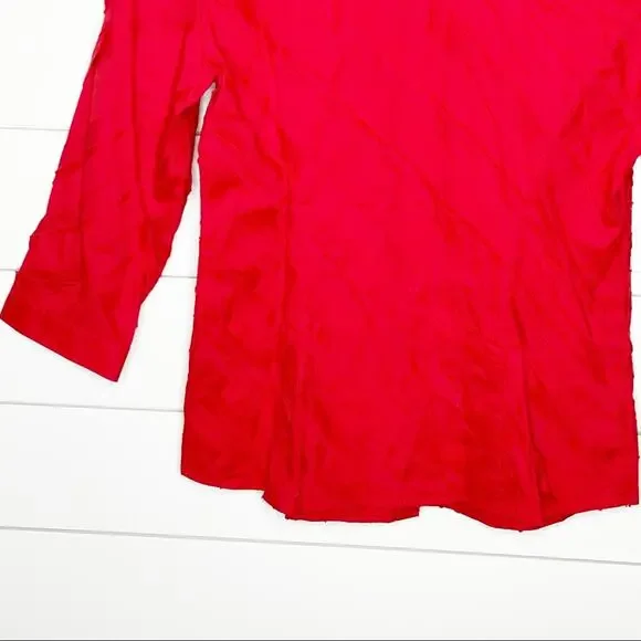 Lafayette 148 New York Textured Button Front Cotton Stretch Shirt Red Size 2 - Picture 8 of 9